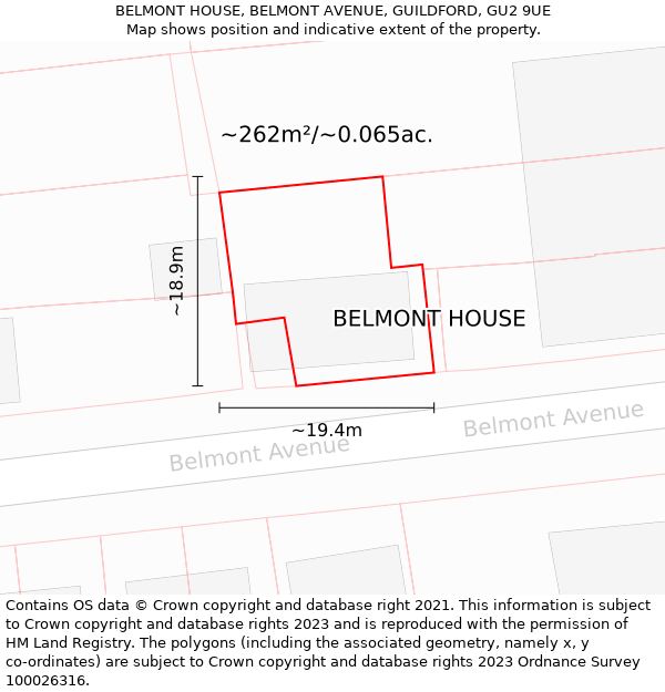 BELMONT HOUSE, BELMONT AVENUE, GUILDFORD, GU2 9UE: Plot and title map