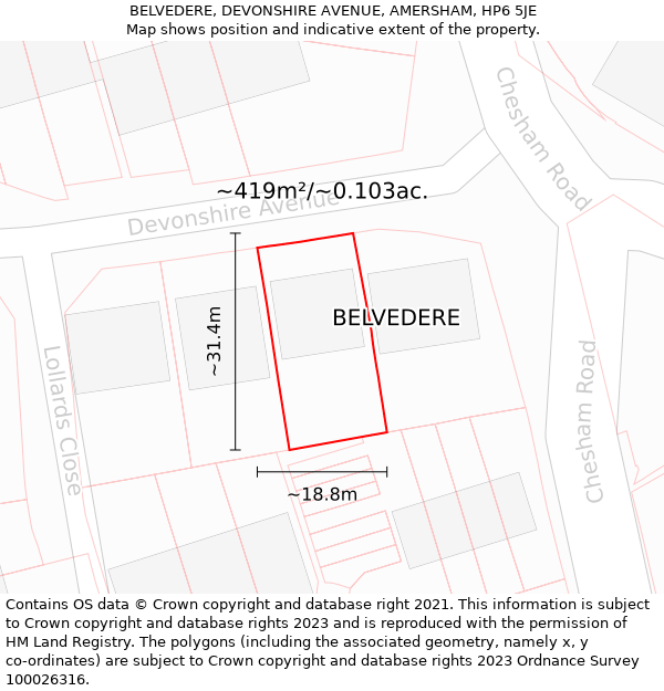 BELVEDERE, DEVONSHIRE AVENUE, AMERSHAM, HP6 5JE: Plot and title map