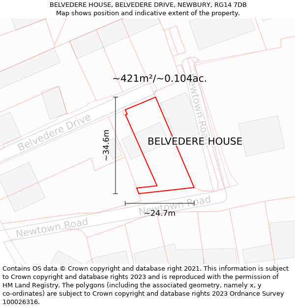BELVEDERE HOUSE, BELVEDERE DRIVE, NEWBURY, RG14 7DB: Plot and title map