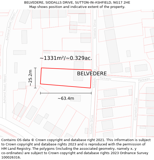 BELVEDERE, SIDDALLS DRIVE, SUTTON-IN-ASHFIELD, NG17 2HE: Plot and title map