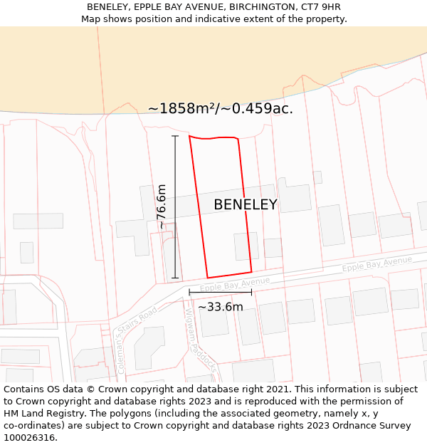 BENELEY, EPPLE BAY AVENUE, BIRCHINGTON, CT7 9HR: Plot and title map