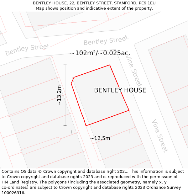 BENTLEY HOUSE, 22, BENTLEY STREET, STAMFORD, PE9 1EU: Plot and title map