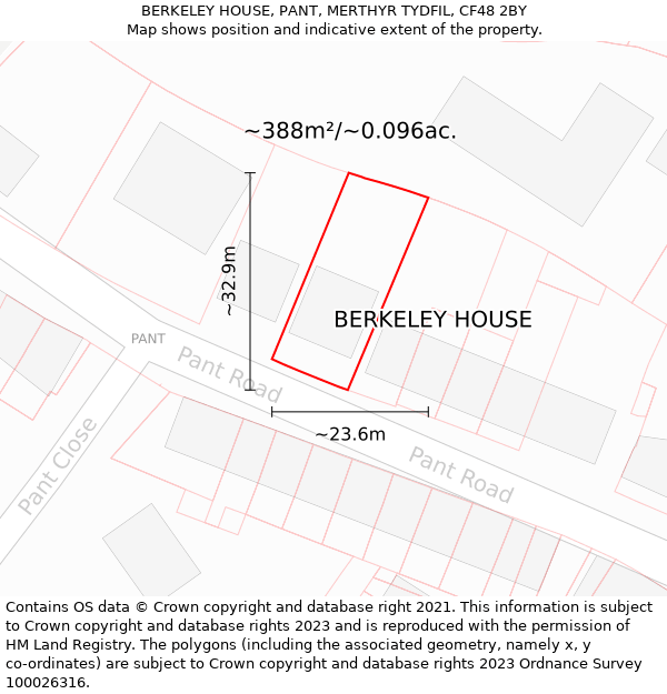 BERKELEY HOUSE, PANT, MERTHYR TYDFIL, CF48 2BY: Plot and title map
