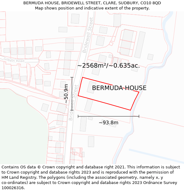 BERMUDA HOUSE, BRIDEWELL STREET, CLARE, SUDBURY, CO10 8QD: Plot and title map