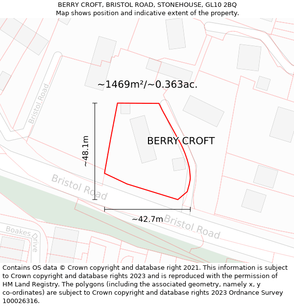 BERRY CROFT, BRISTOL ROAD, STONEHOUSE, GL10 2BQ: Plot and title map