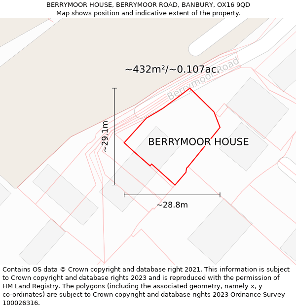 BERRYMOOR HOUSE, BERRYMOOR ROAD, BANBURY, OX16 9QD: Plot and title map