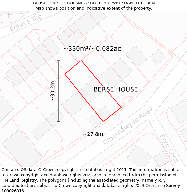 BERSE HOUSE, CROESNEWYDD ROAD, WREXHAM, LL11 3BN: Plot and title map