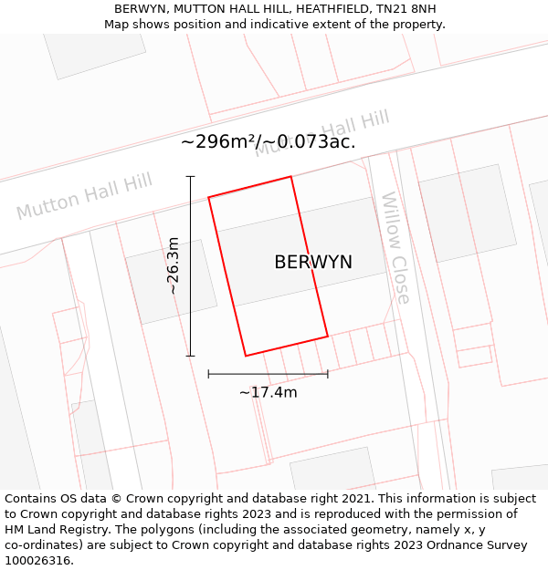 BERWYN, MUTTON HALL HILL, HEATHFIELD, TN21 8NH: Plot and title map