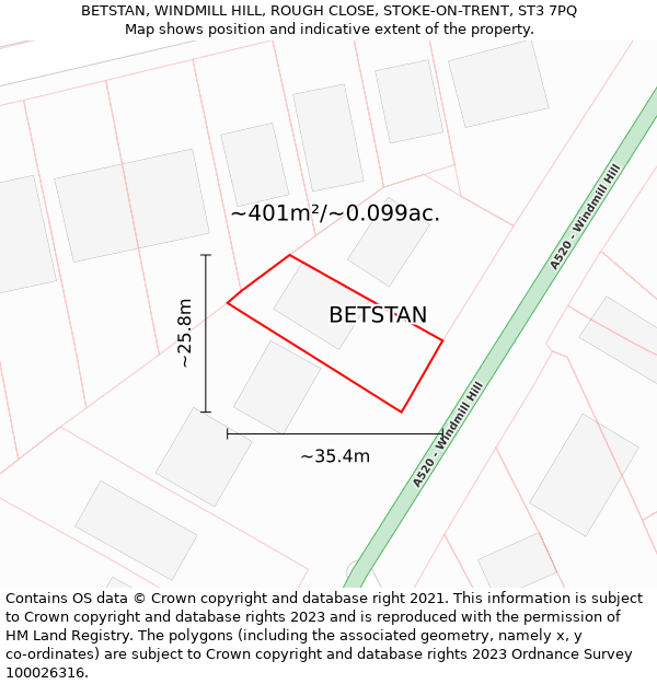 BETSTAN, WINDMILL HILL, ROUGH CLOSE, STOKE-ON-TRENT, ST3 7PQ: Plot and title map