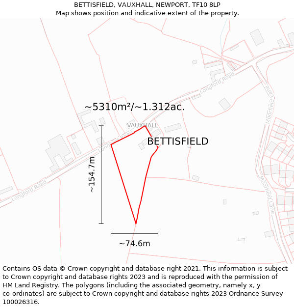 BETTISFIELD, VAUXHALL, NEWPORT, TF10 8LP: Plot and title map