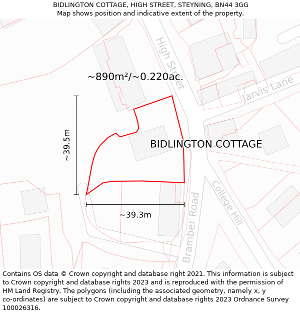 BIDLINGTON COTTAGE, HIGH STREET, STEYNING, BN44 3GG: Plot and title map