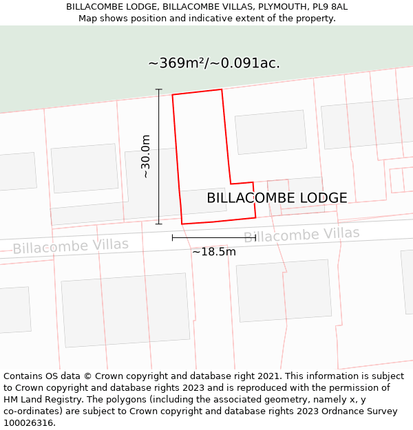 BILLACOMBE LODGE, BILLACOMBE VILLAS, PLYMOUTH, PL9 8AL: Plot and title map