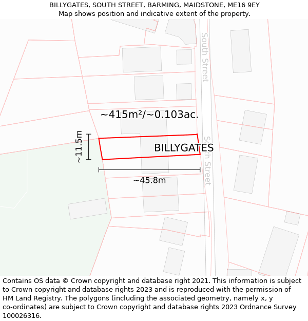 BILLYGATES, SOUTH STREET, BARMING, MAIDSTONE, ME16 9EY: Plot and title map