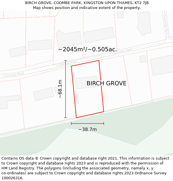BIRCH GROVE, COOMBE PARK, KINGSTON UPON THAMES, KT2 7JB: Plot and title map