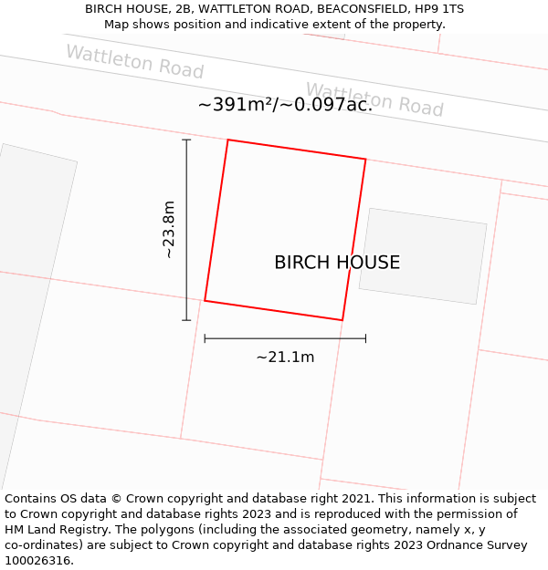 BIRCH HOUSE, 2B, WATTLETON ROAD, BEACONSFIELD, HP9 1TS: Plot and title map