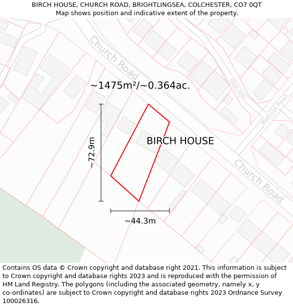 BIRCH HOUSE, CHURCH ROAD, BRIGHTLINGSEA, COLCHESTER, CO7 0QT: Plot and title map