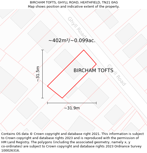 BIRCHAM TOFTS, GHYLL ROAD, HEATHFIELD, TN21 0AG: Plot and title map