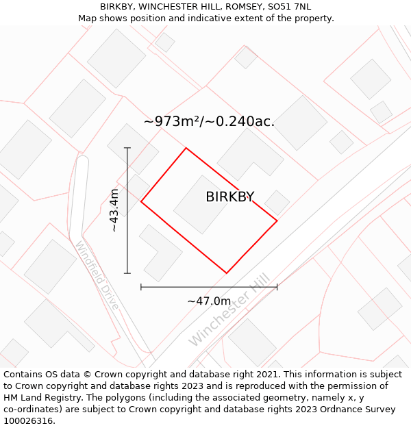 BIRKBY, WINCHESTER HILL, ROMSEY, SO51 7NL: Plot and title map