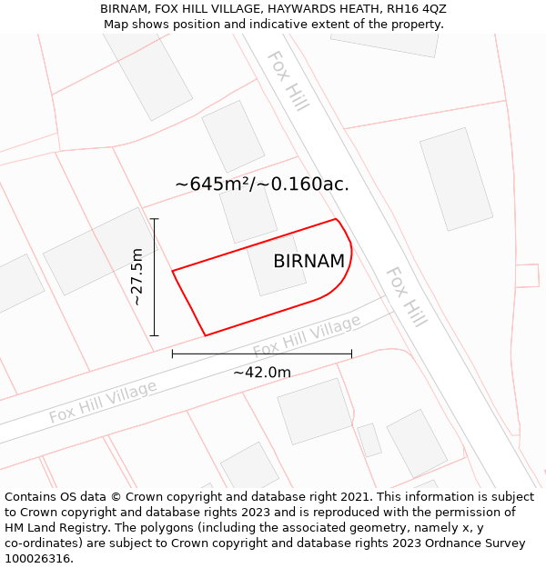 BIRNAM, FOX HILL VILLAGE, HAYWARDS HEATH, RH16 4QZ: Plot and title map