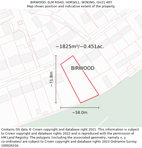 BIRWOOD, ELM ROAD, HORSELL, WOKING, GU21 4DY: Plot and title map