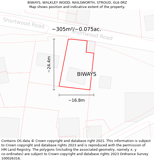 BIWAYS, WALKLEY WOOD, NAILSWORTH, STROUD, GL6 0RZ: Plot and title map