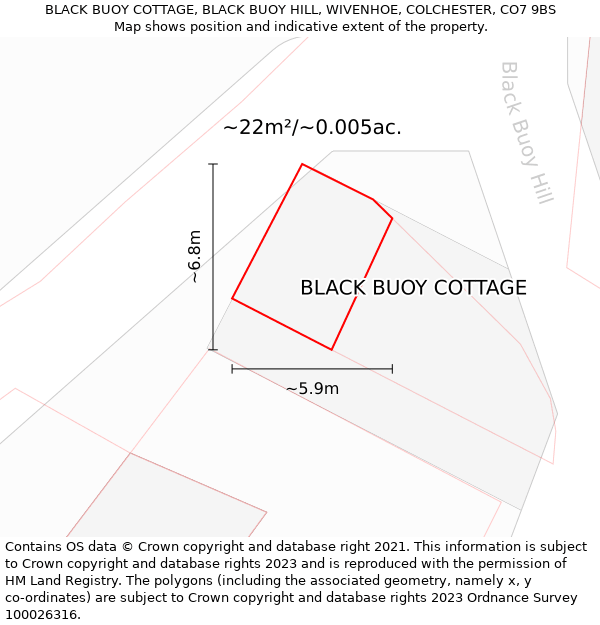 BLACK BUOY COTTAGE, BLACK BUOY HILL, WIVENHOE, COLCHESTER, CO7 9BS: Plot and title map