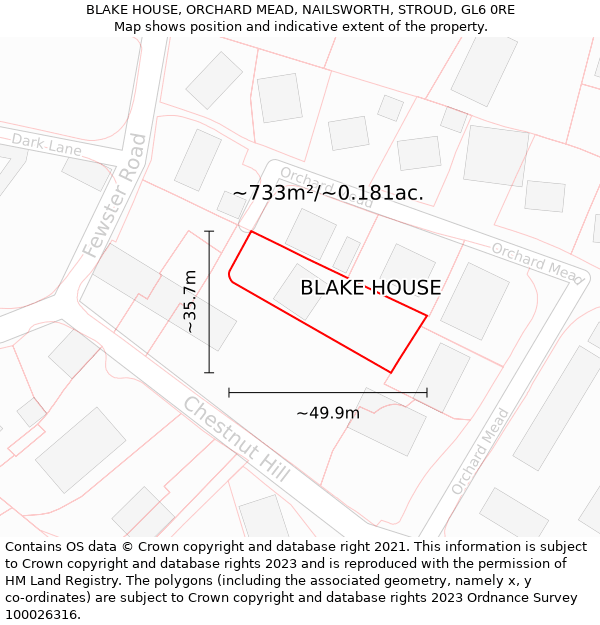 BLAKE HOUSE, ORCHARD MEAD, NAILSWORTH, STROUD, GL6 0RE: Plot and title map