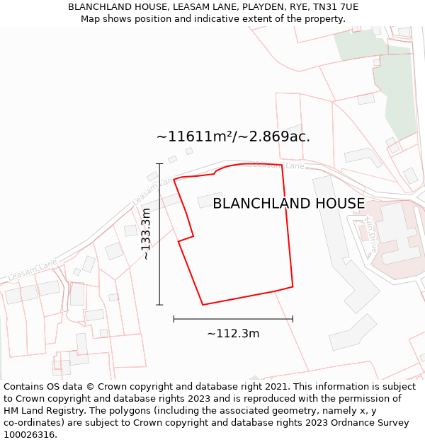 BLANCHLAND HOUSE, LEASAM LANE, PLAYDEN, RYE, TN31 7UE: Plot and title map