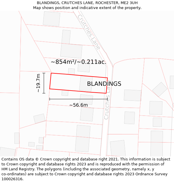 BLANDINGS, CRUTCHES LANE, ROCHESTER, ME2 3UH: Plot and title map