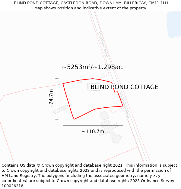 BLIND POND COTTAGE, CASTLEDON ROAD, DOWNHAM, BILLERICAY, CM11 1LH: Plot and title map