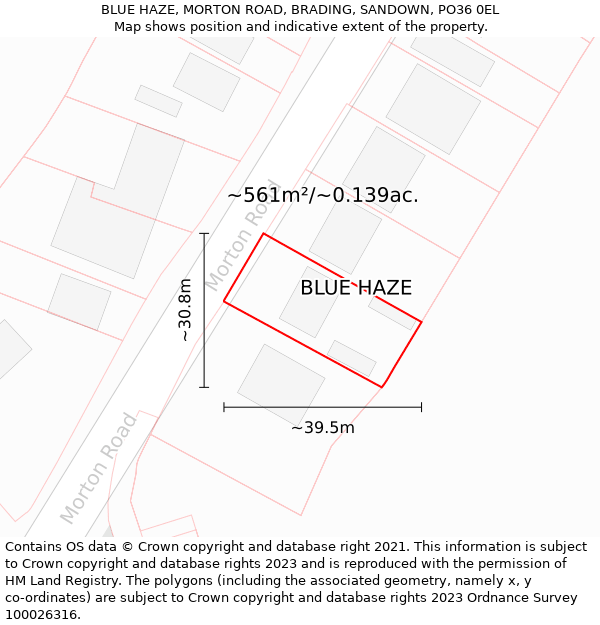 BLUE HAZE, MORTON ROAD, BRADING, SANDOWN, PO36 0EL: Plot and title map