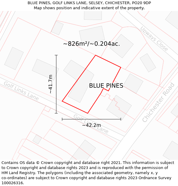 BLUE PINES, GOLF LINKS LANE, SELSEY, CHICHESTER, PO20 9DP: Plot and title map