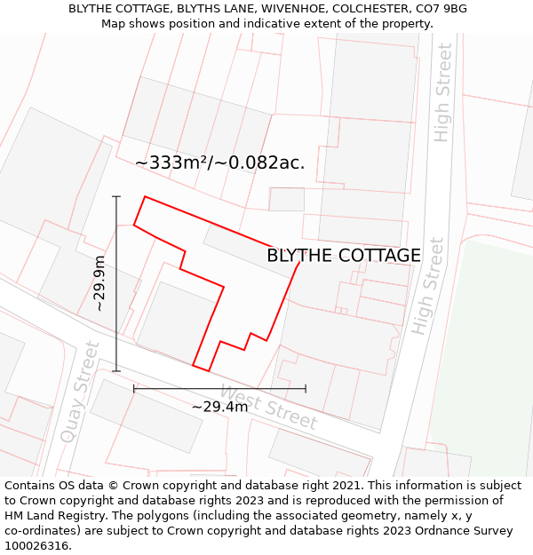 BLYTHE COTTAGE, BLYTHS LANE, WIVENHOE, COLCHESTER, CO7 9BG: Plot and title map