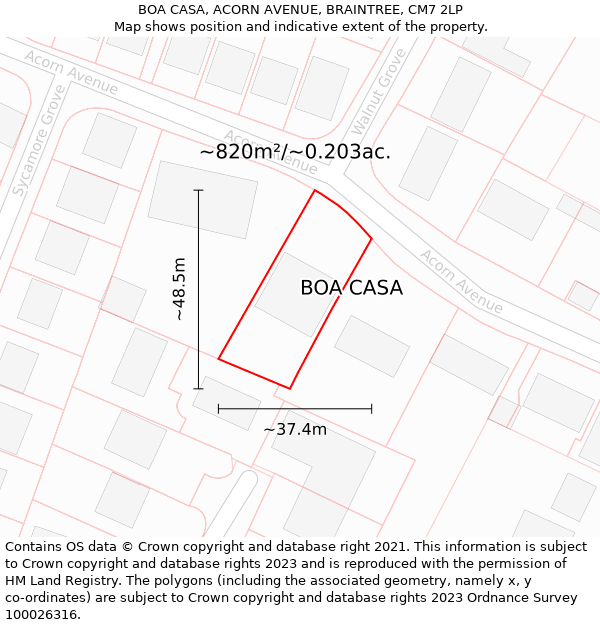 BOA CASA, ACORN AVENUE, BRAINTREE, CM7 2LP: Plot and title map