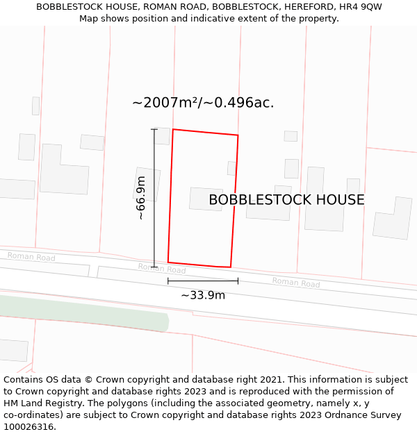 BOBBLESTOCK HOUSE, ROMAN ROAD, BOBBLESTOCK, HEREFORD, HR4 9QW: Plot and title map