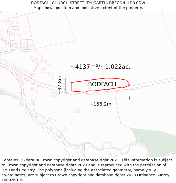 BODFACH, CHURCH STREET, TALGARTH, BRECON, LD3 0DW: Plot and title map