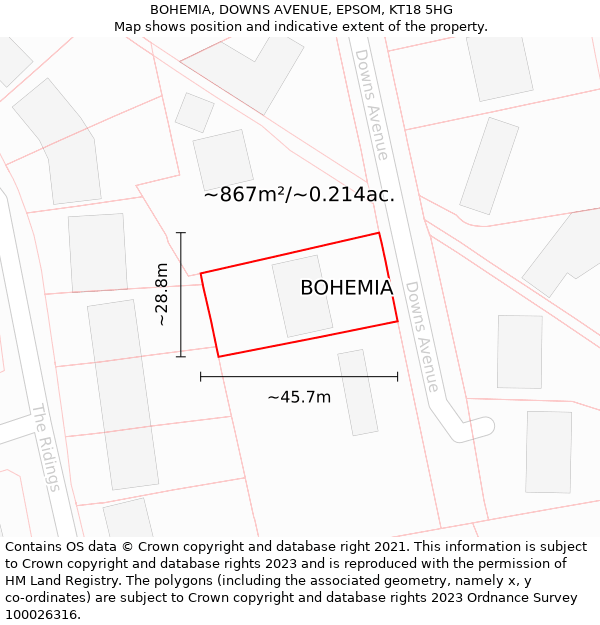 BOHEMIA, DOWNS AVENUE, EPSOM, KT18 5HG: Plot and title map