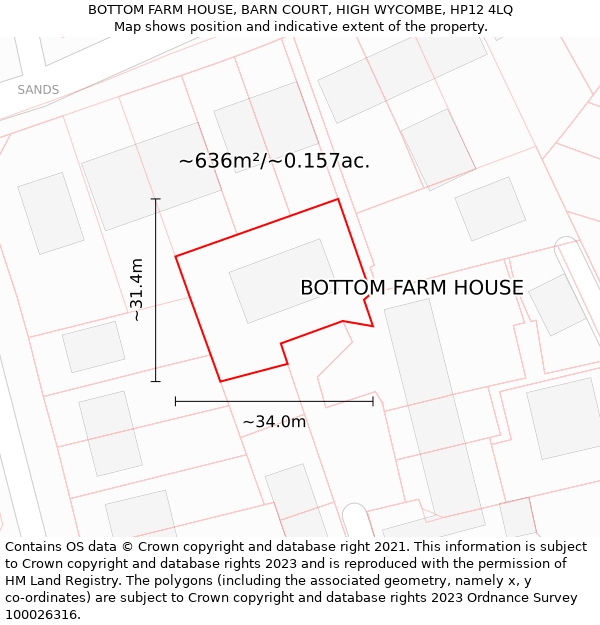 BOTTOM FARM HOUSE, BARN COURT, HIGH WYCOMBE, HP12 4LQ: Plot and title map