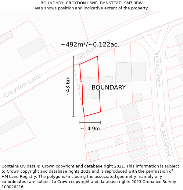 BOUNDARY, CROYDON LANE, BANSTEAD, SM7 3BW: Plot and title map