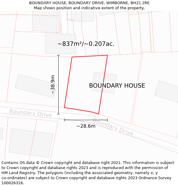 BOUNDARY HOUSE, BOUNDARY DRIVE, WIMBORNE, BH21 2RE: Plot and title map