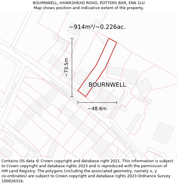 BOURNWELL, HAWKSHEAD ROAD, POTTERS BAR, EN6 1LU: Plot and title map