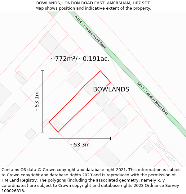 BOWLANDS, LONDON ROAD EAST, AMERSHAM, HP7 9DT: Plot and title map