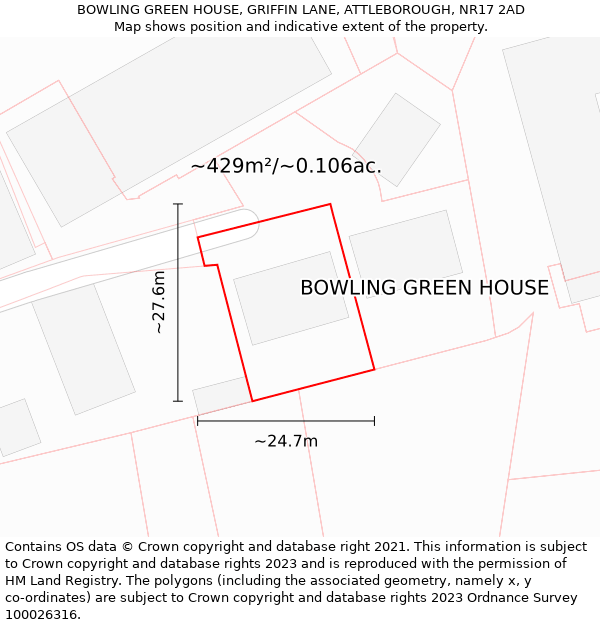BOWLING GREEN HOUSE, GRIFFIN LANE, ATTLEBOROUGH, NR17 2AD: Plot and title map