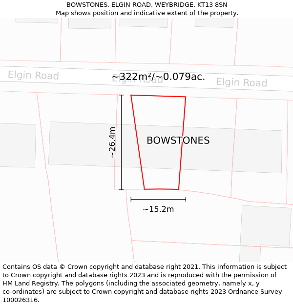 BOWSTONES, ELGIN ROAD, WEYBRIDGE, KT13 8SN: Plot and title map