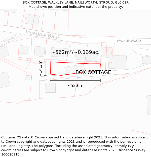 BOX COTTAGE, WALKLEY LANE, NAILSWORTH, STROUD, GL6 0SR: Plot and title map