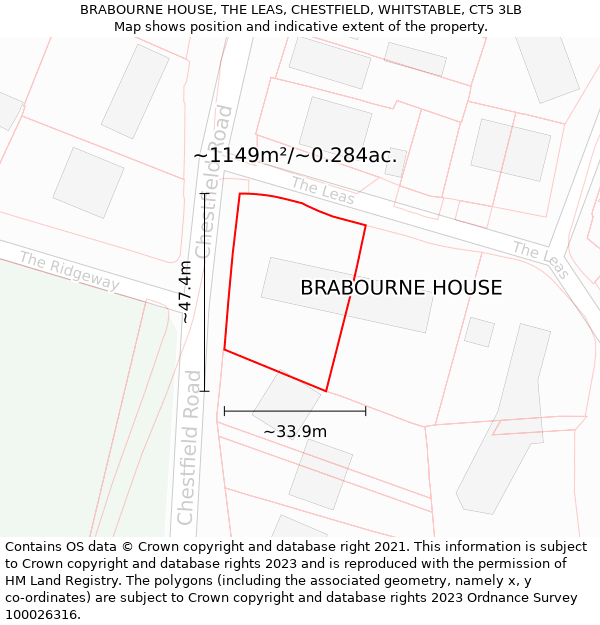 BRABOURNE HOUSE, THE LEAS, CHESTFIELD, WHITSTABLE, CT5 3LB: Plot and title map