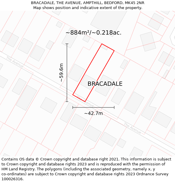 BRACADALE, THE AVENUE, AMPTHILL, BEDFORD, MK45 2NR: Plot and title map