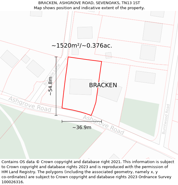 BRACKEN, ASHGROVE ROAD, SEVENOAKS, TN13 1ST: Plot and title map