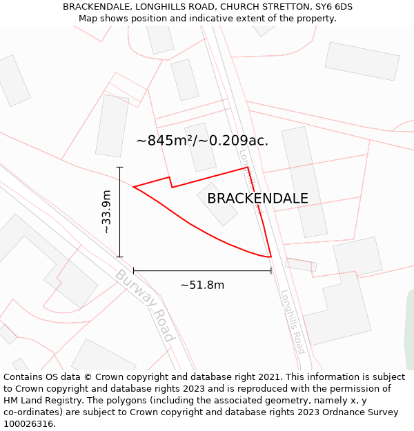 BRACKENDALE, LONGHILLS ROAD, CHURCH STRETTON, SY6 6DS: Plot and title map