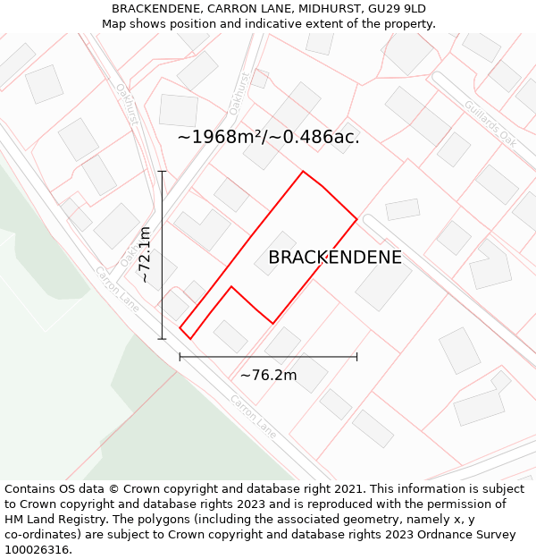 BRACKENDENE, CARRON LANE, MIDHURST, GU29 9LD: Plot and title map